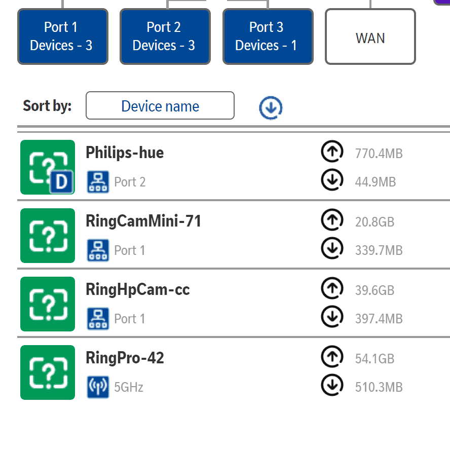 Ring and Philips Hue internet usage from my BT HomeHub