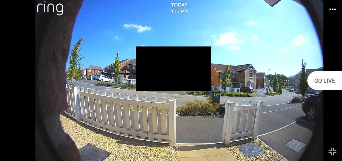 Ring motion recording footage showing the blacked out privacy zone.