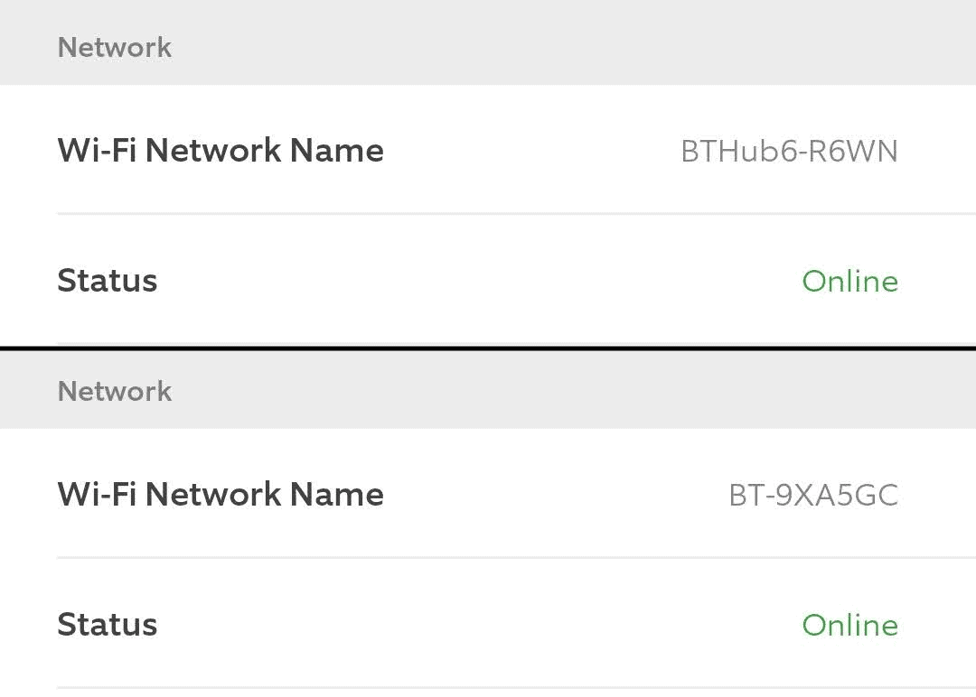 Cropped screenshots from the Ring app showing the WiFi health of two of my Ring devices.