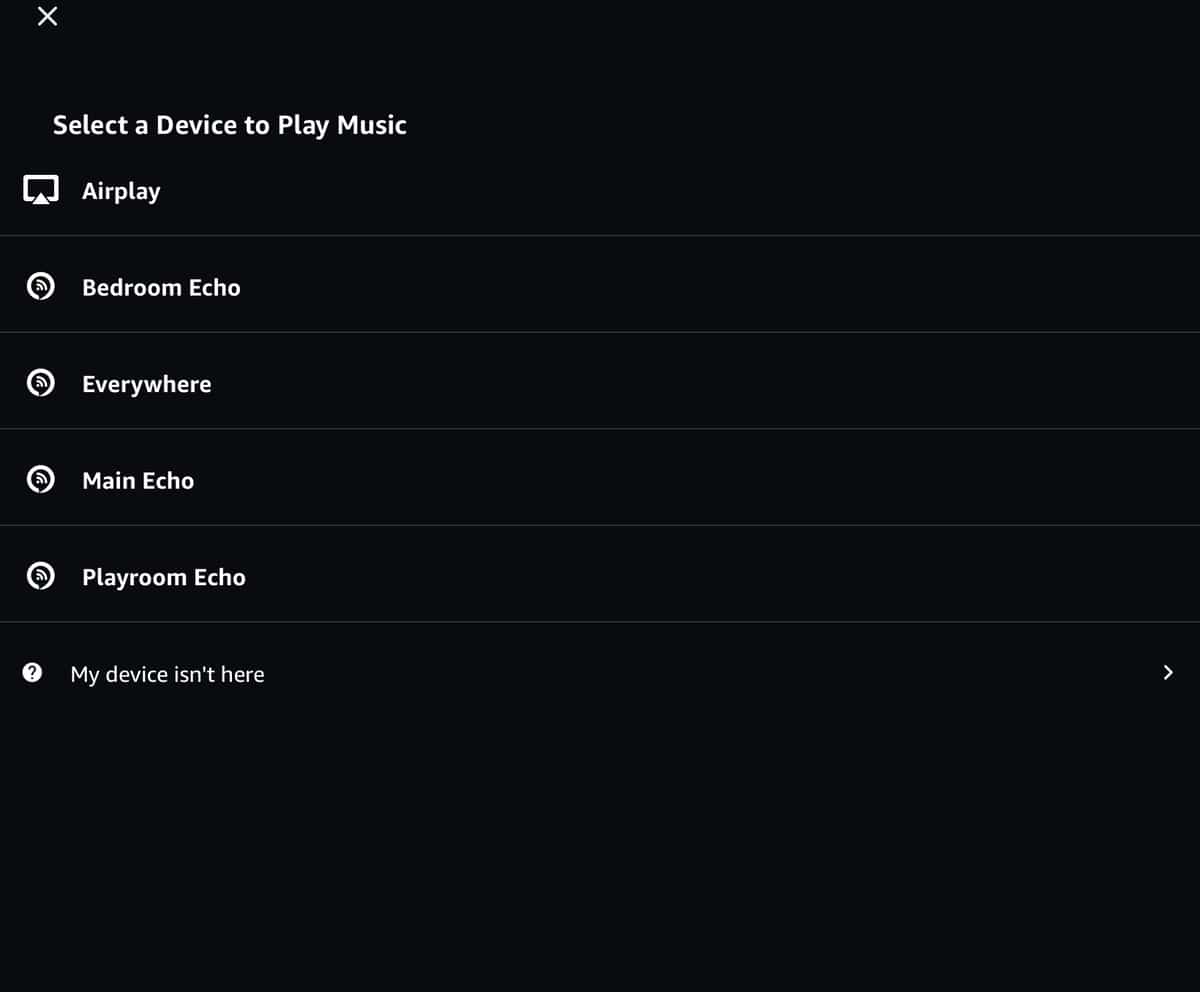 Select Device to Play in Amazon Music app