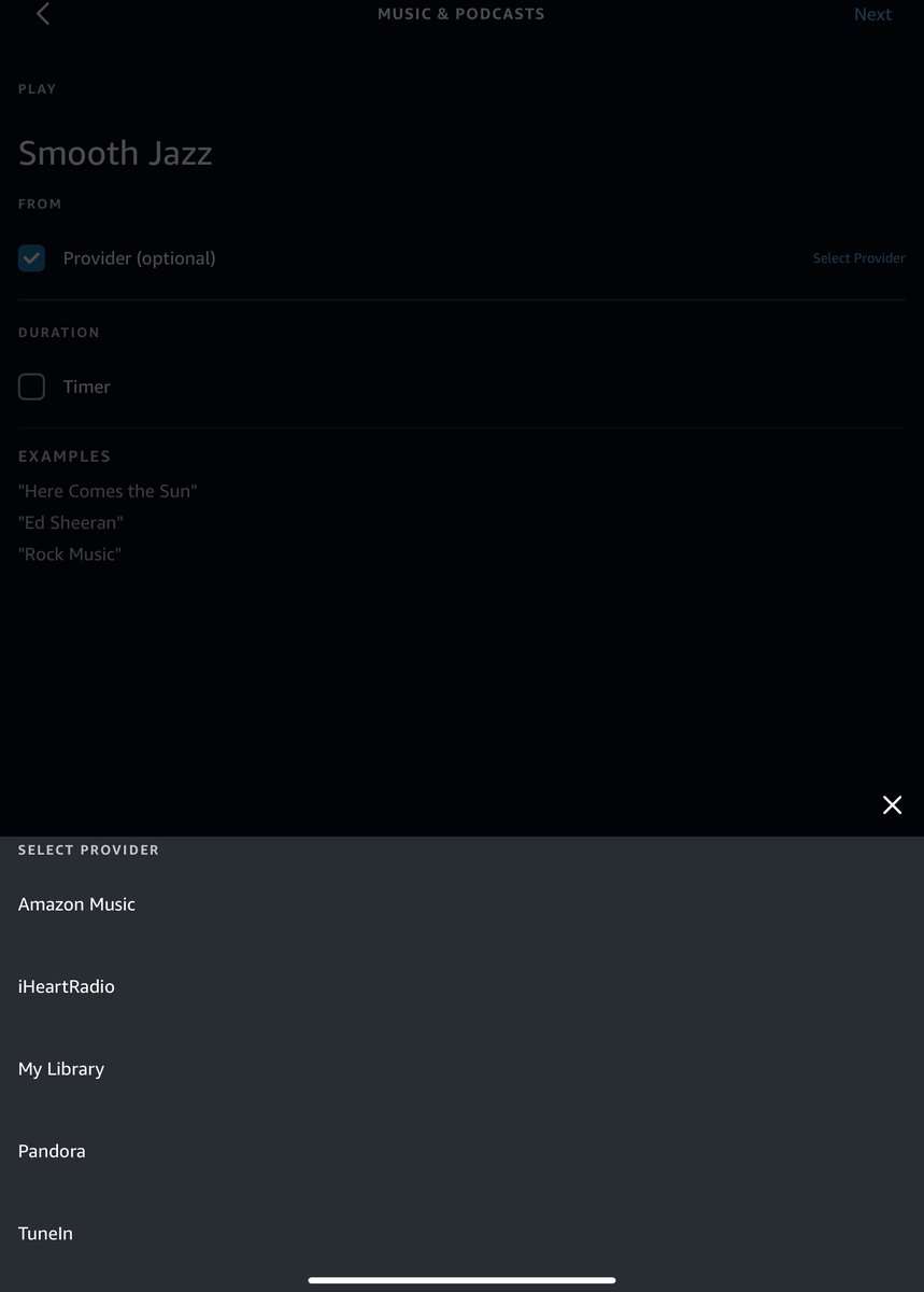 Selecting a Provider for Music in Alexa Routine