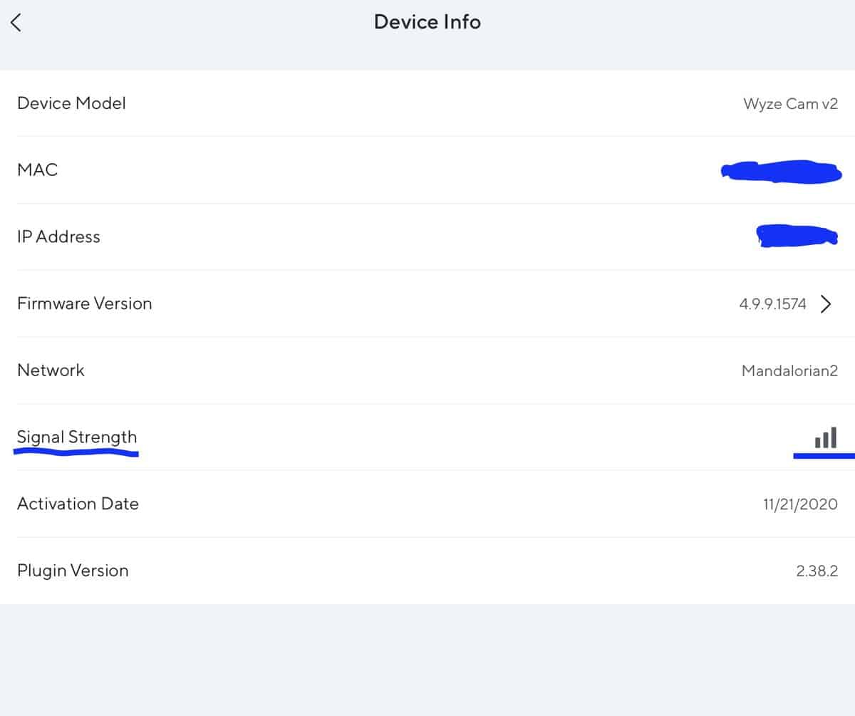Signal Strength in the Wyze app
