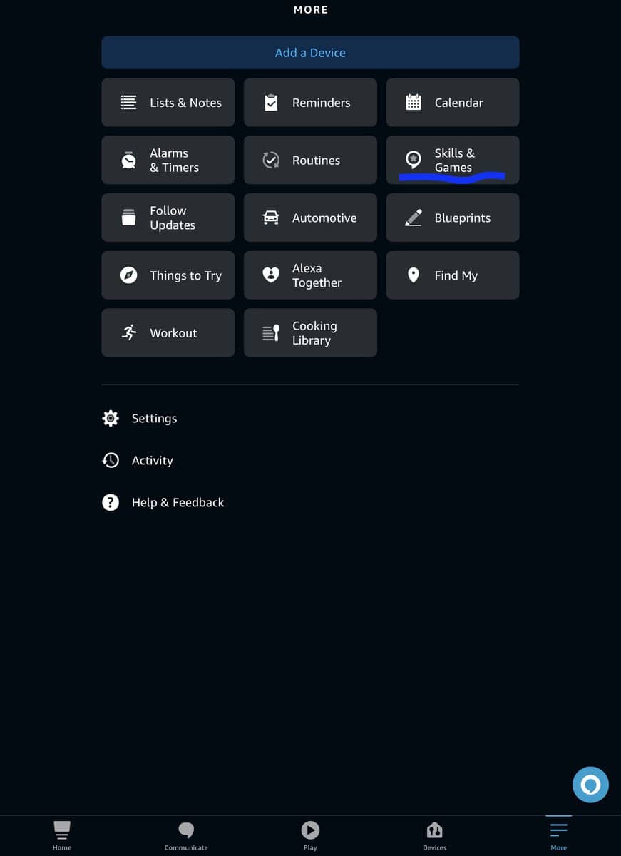 Skills and Games in the Alexa app