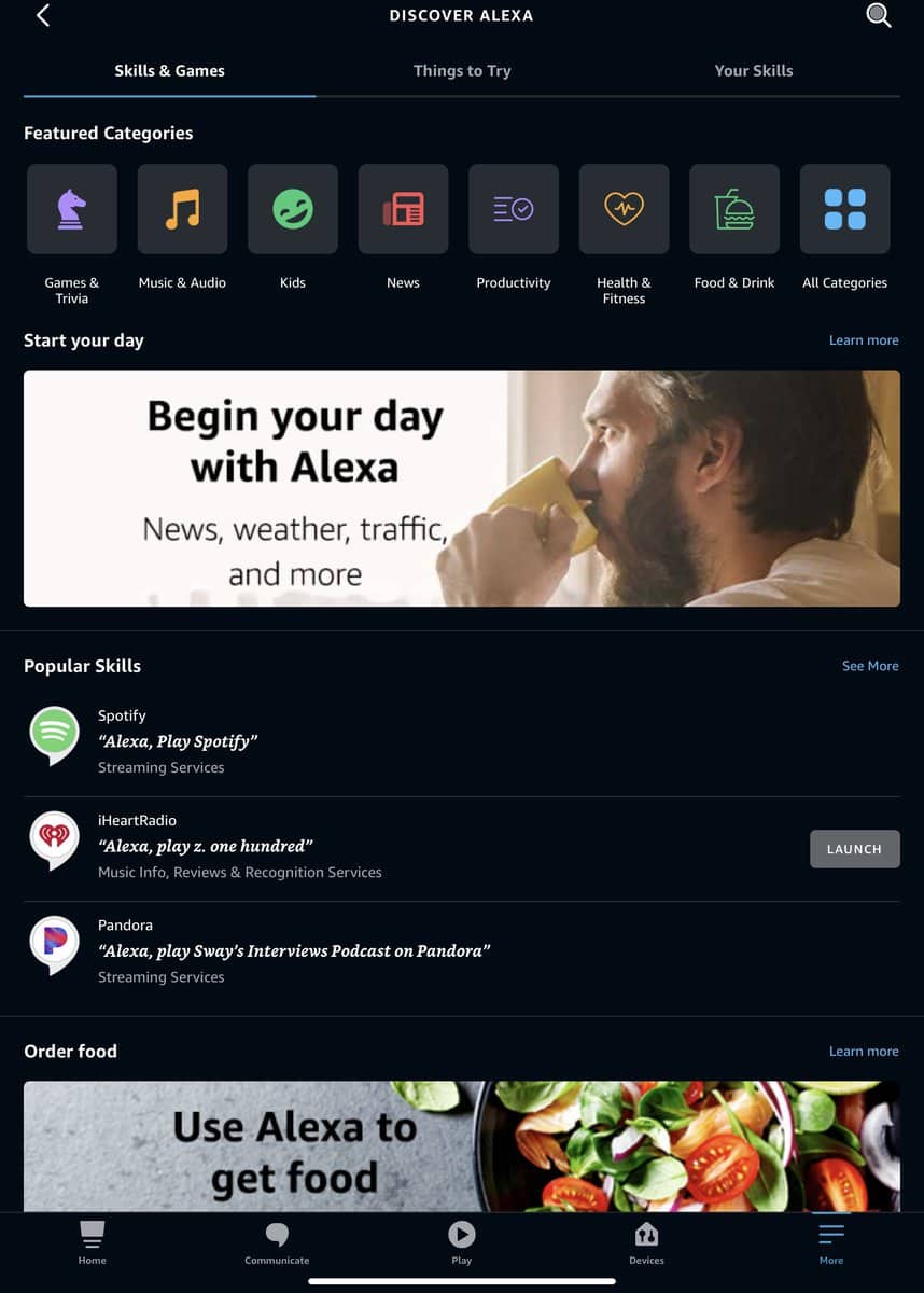 Skills in the Alexa App