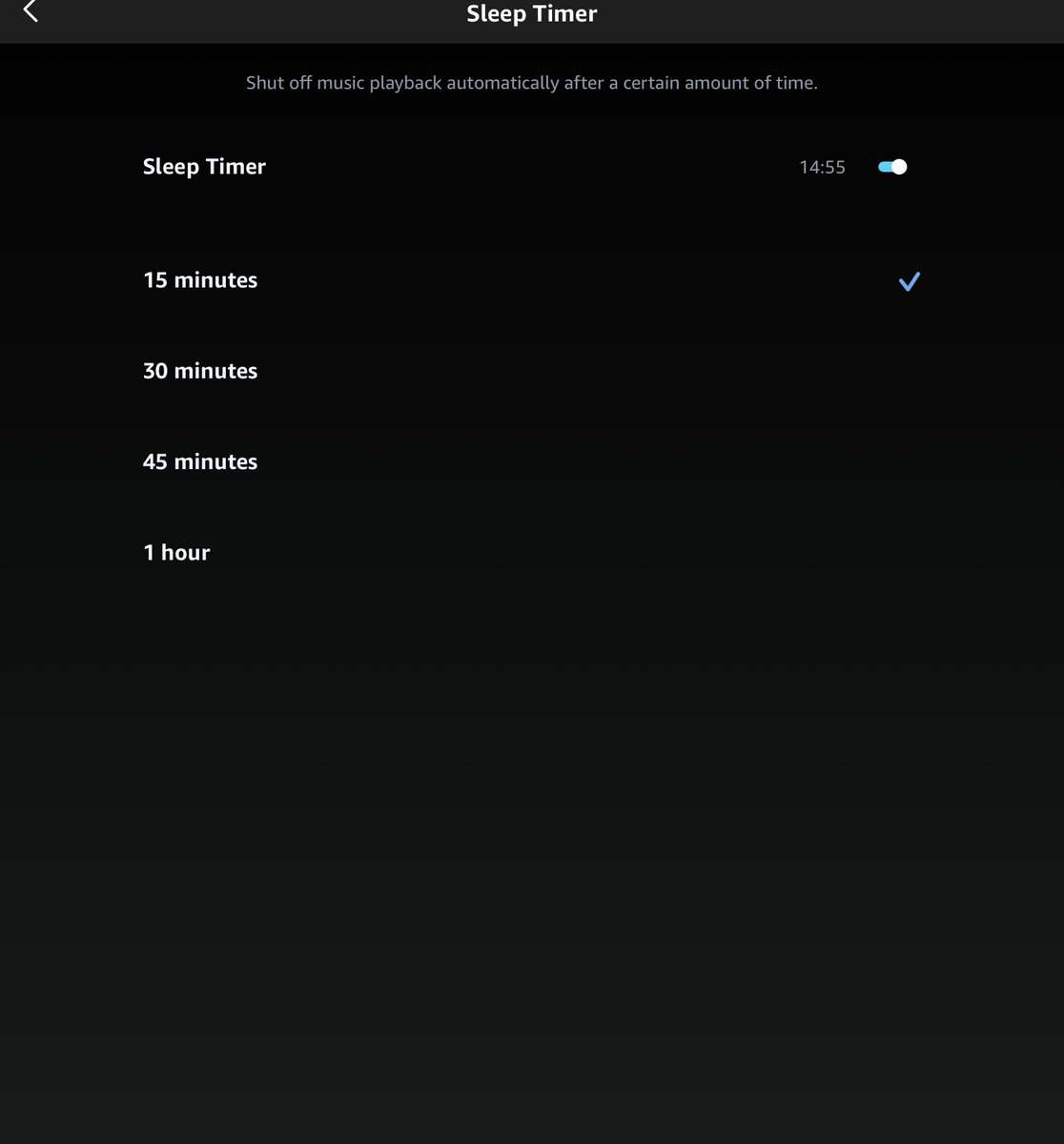 Sleep Timer Options in Amazon Music App