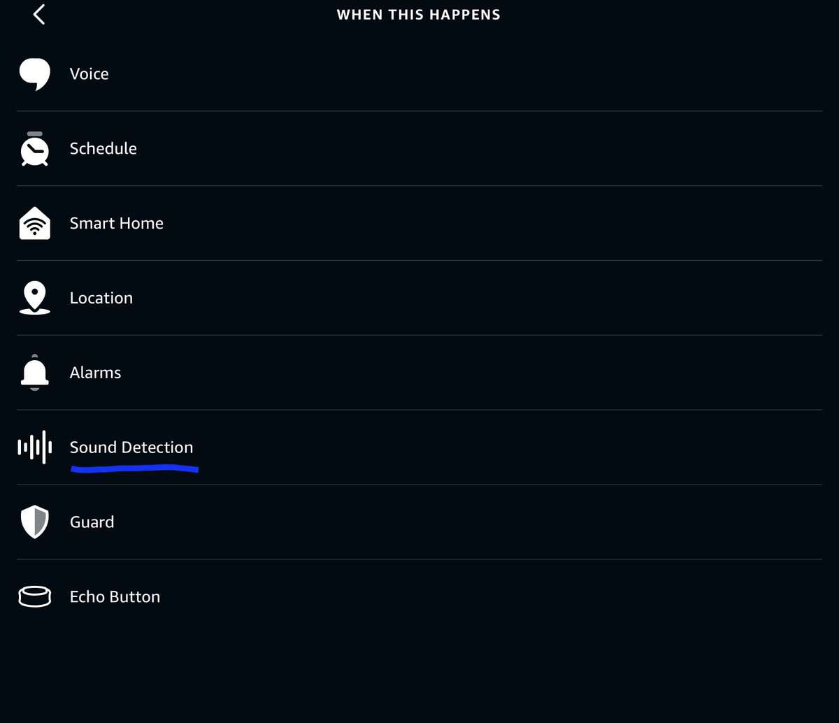 Sound Detection Routine Option in the Alexa app