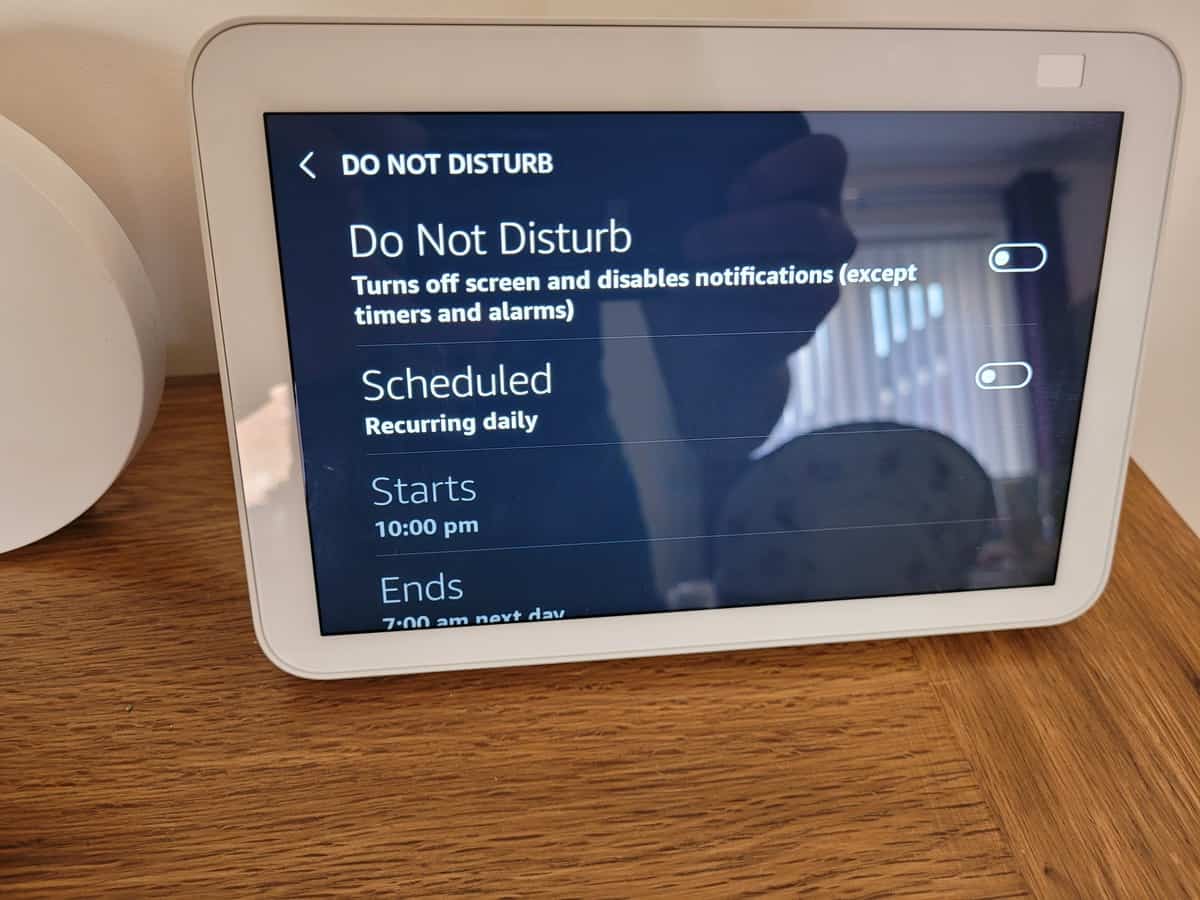 The Do Not Disturb options on an Echo Show 8 gen 2