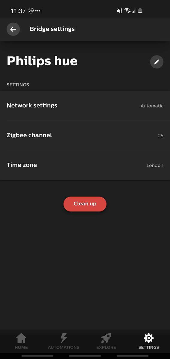 The Hue Bridge settings within the Philips Hue app