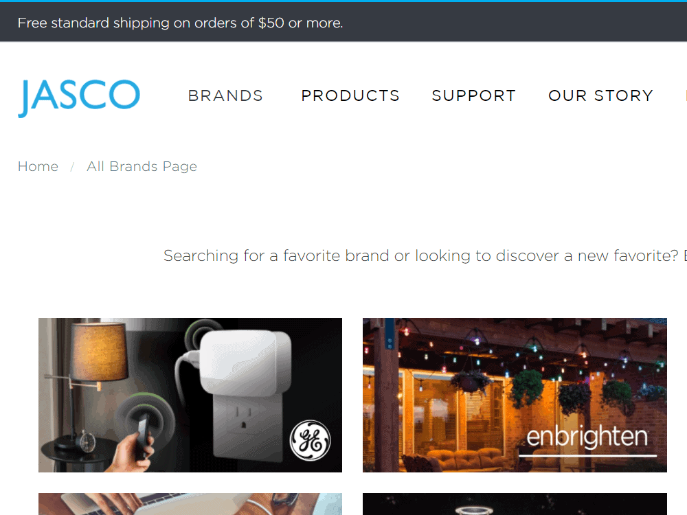 The Jasco website showing their Enbrighten product range