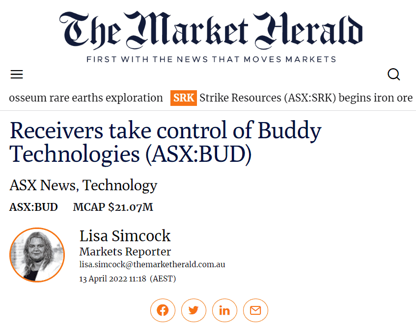 The Market Herald report that Buddy is in receivership