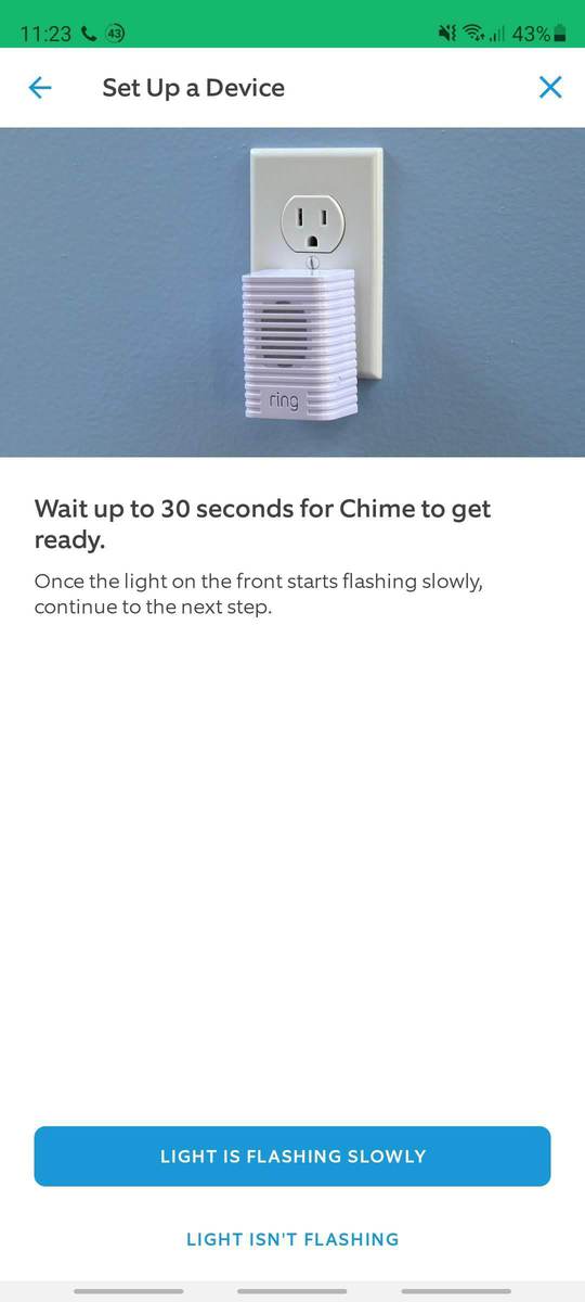 The Ring app says to wait 30 seconds for the Ring Chime to be active