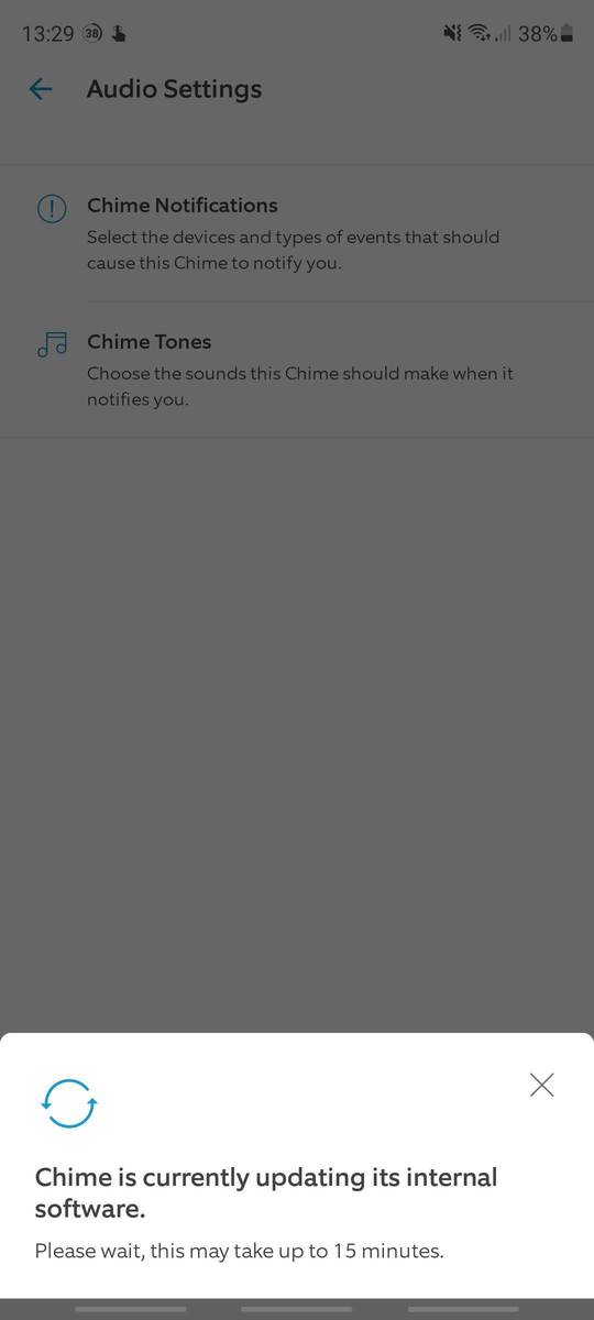 The Ring App says that the Ring Chime is updating its internal software