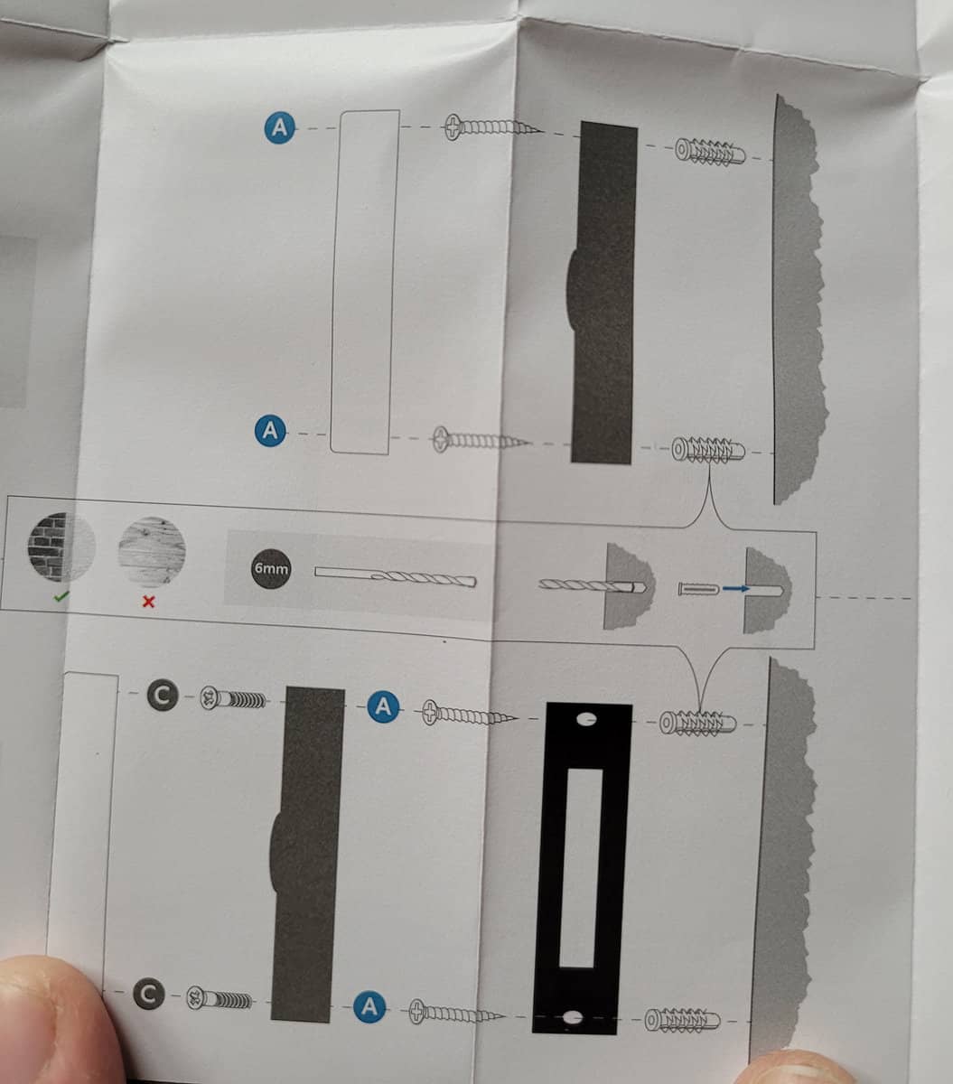 The Ring manual says to use the included crosshead screwdriver with a 6mm drill bit for mounting to the wall