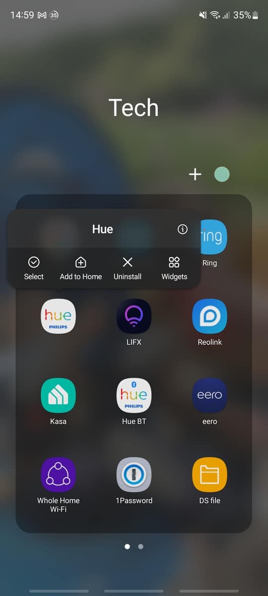 The Uninstall option for the Philips Hue app on an Android phone