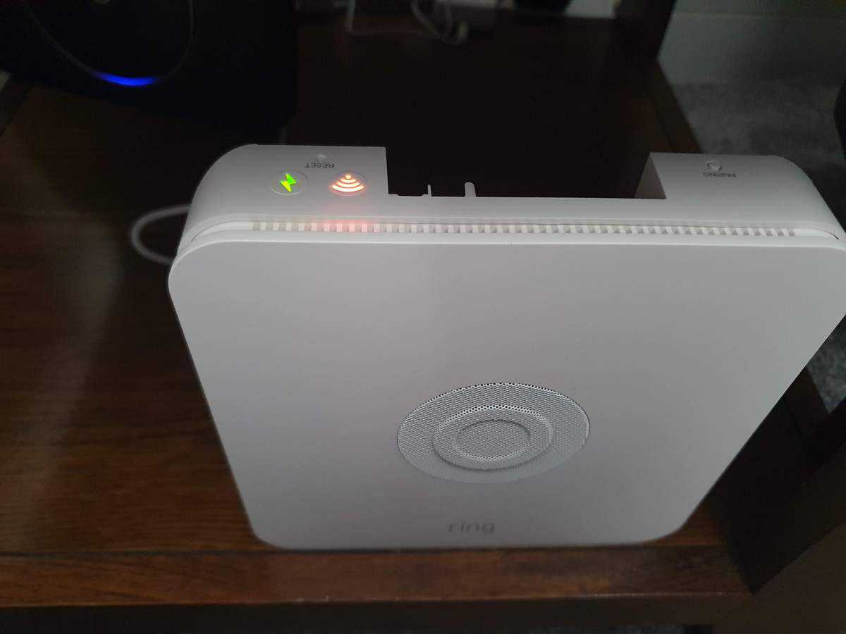 The WiFi and power LEDs on the Ring Alarm Base Station gen 1