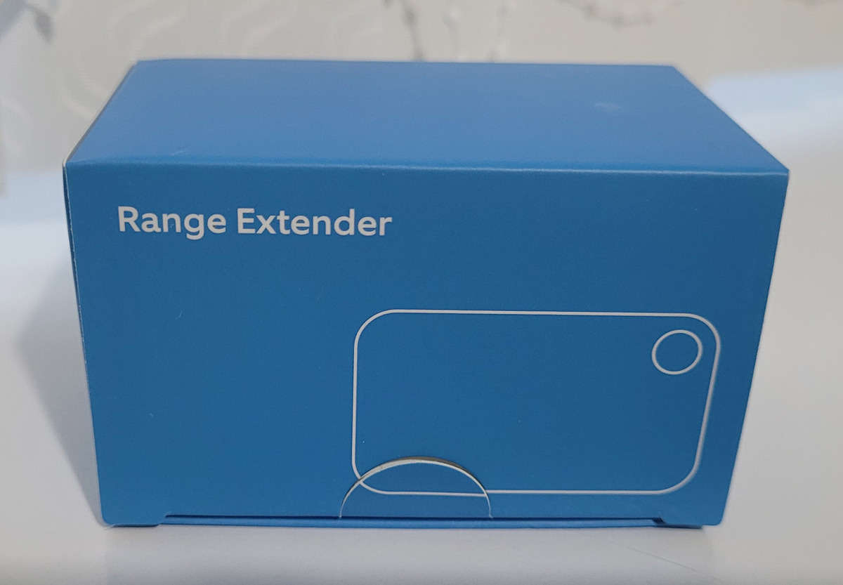 The blue Ring box for the Ring Alarm Range Extender