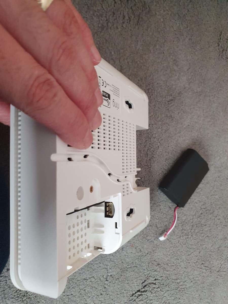 The now removed battery within the Ring Alarm Base Station