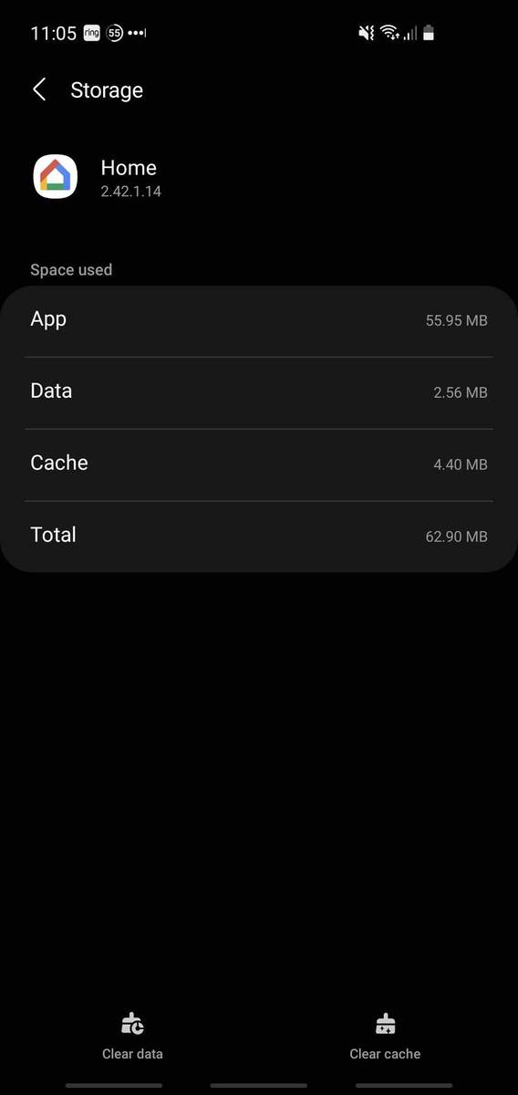 The options to clear an apps data and cache on an Android phone