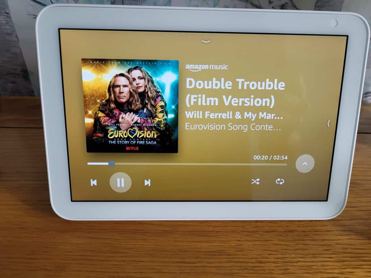 The song Double Trouble playing on an Amazon Echo Show 8