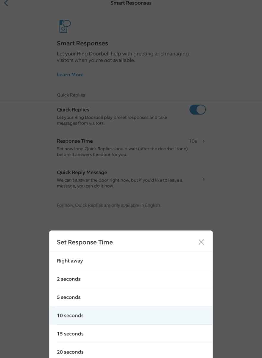 Time for Quick Responses in the Ring app
