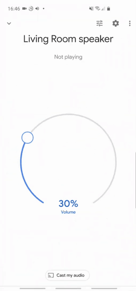 Screenshot of a phone screen, showing a Google Mini device and volume set at 30%.