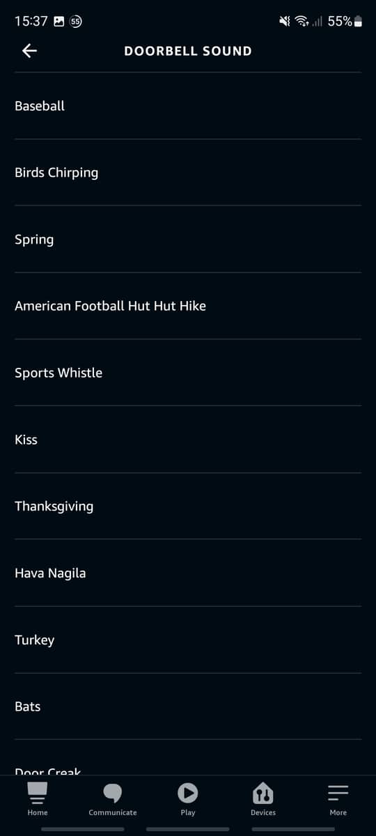 Various Doorbell Sounds available within the Alexa app