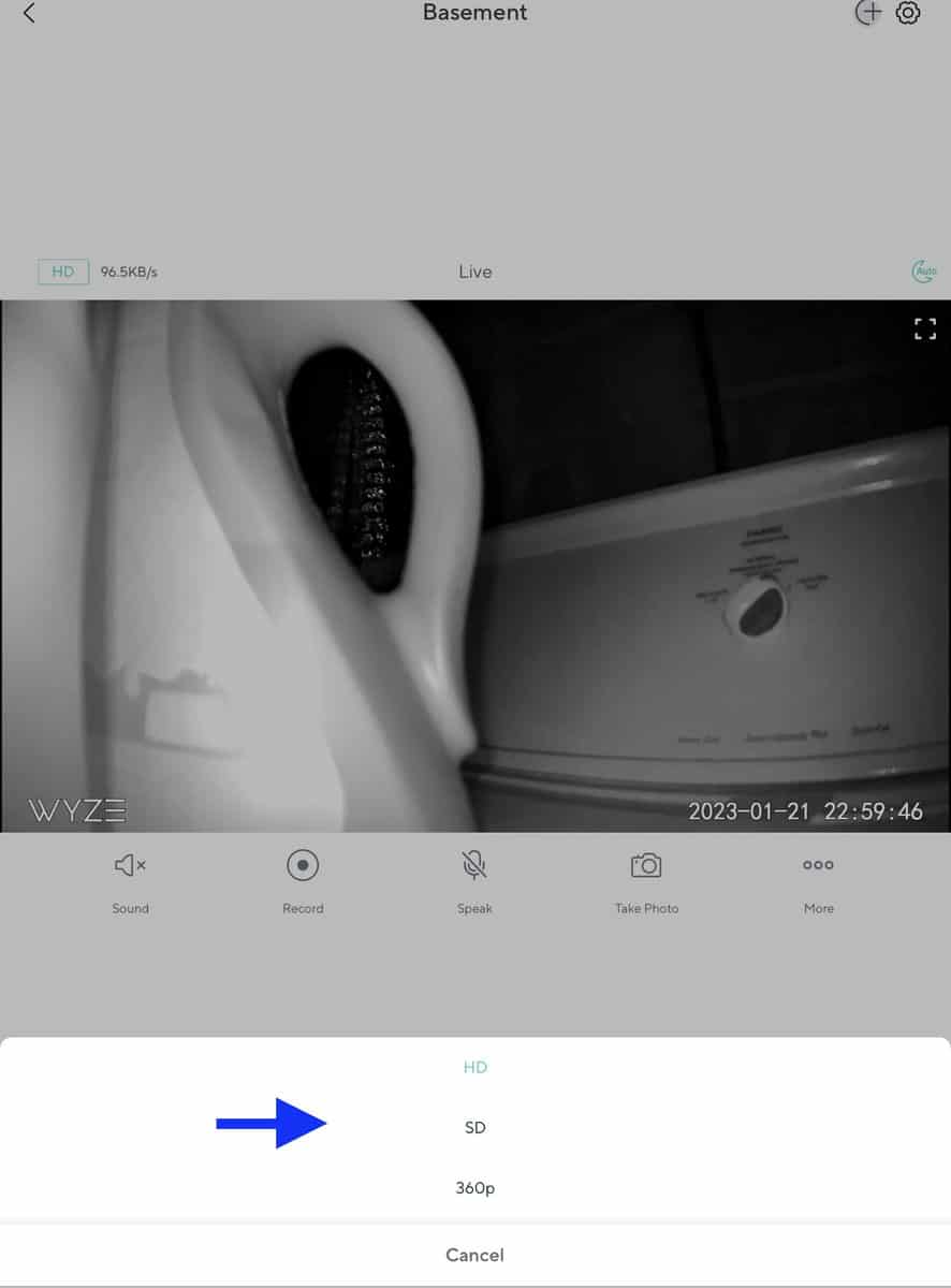 Video Resolution options in the Wyze app