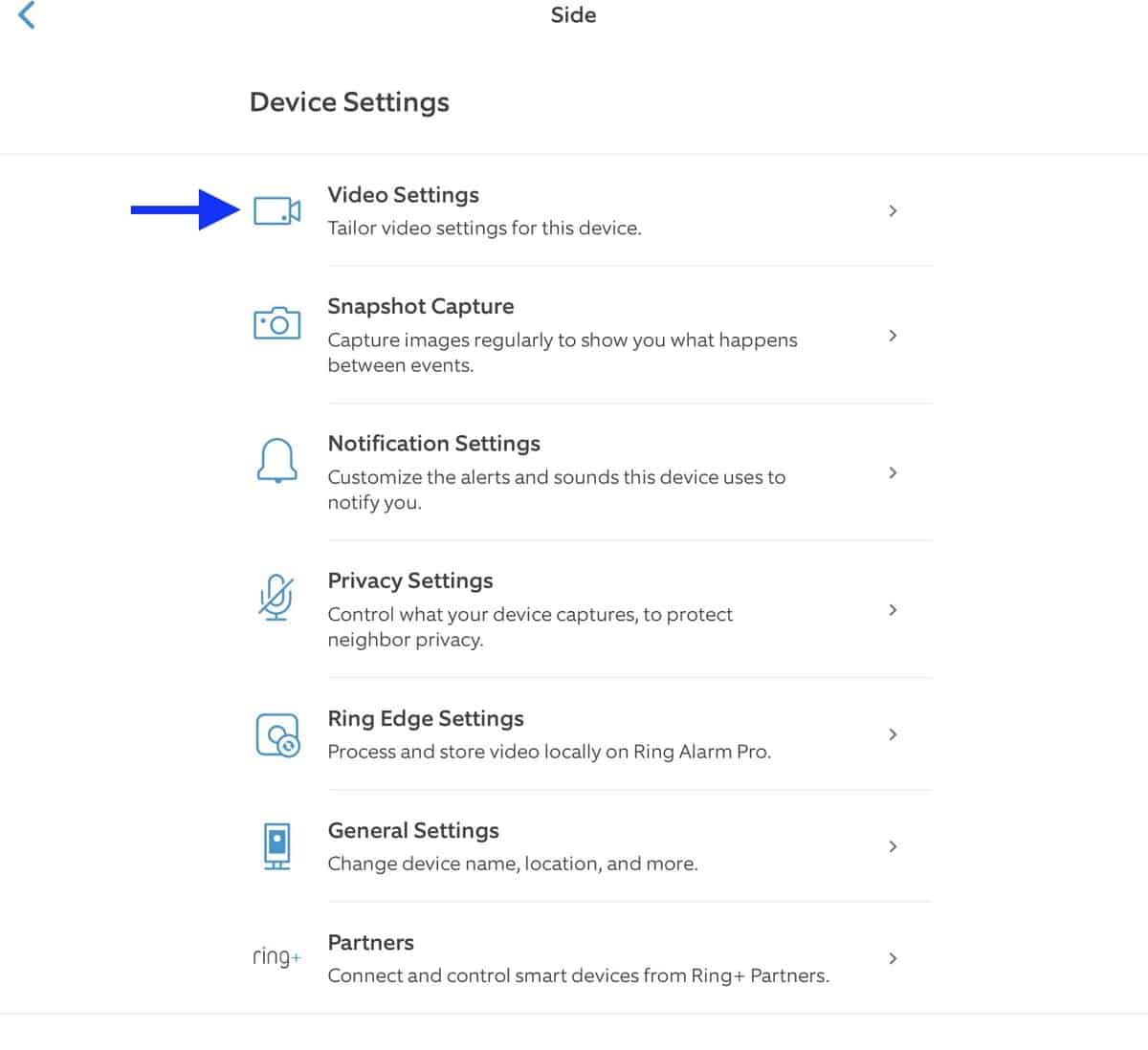 Video Settings in Ring App