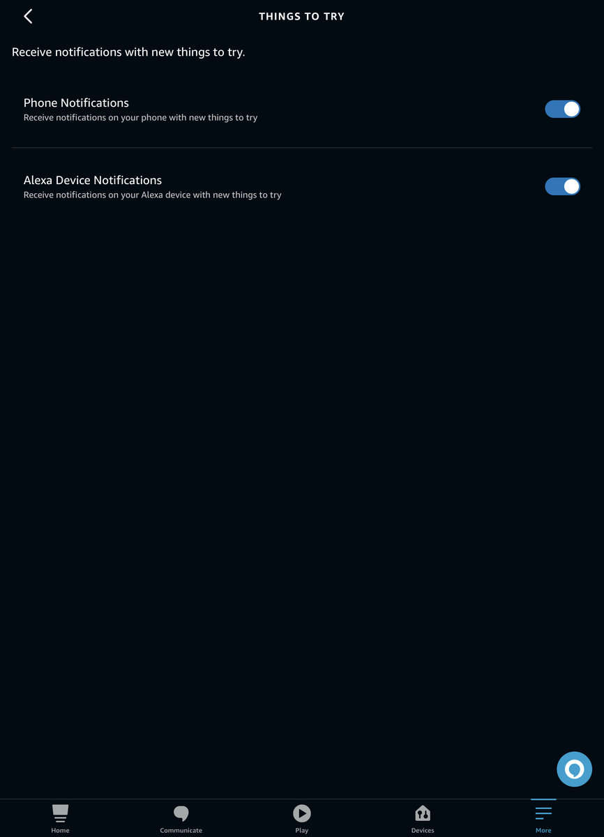 Where to disable Things To Try notifications in the Alexa app