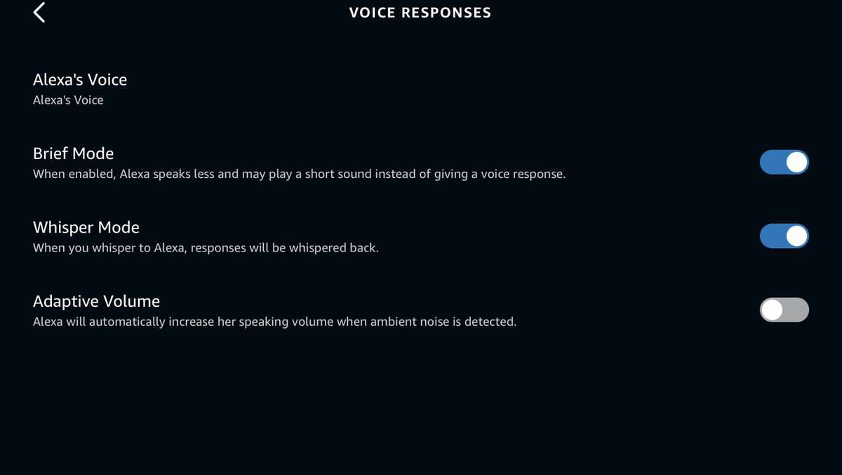Whisper and Adaptive Volume Options in Alexa App