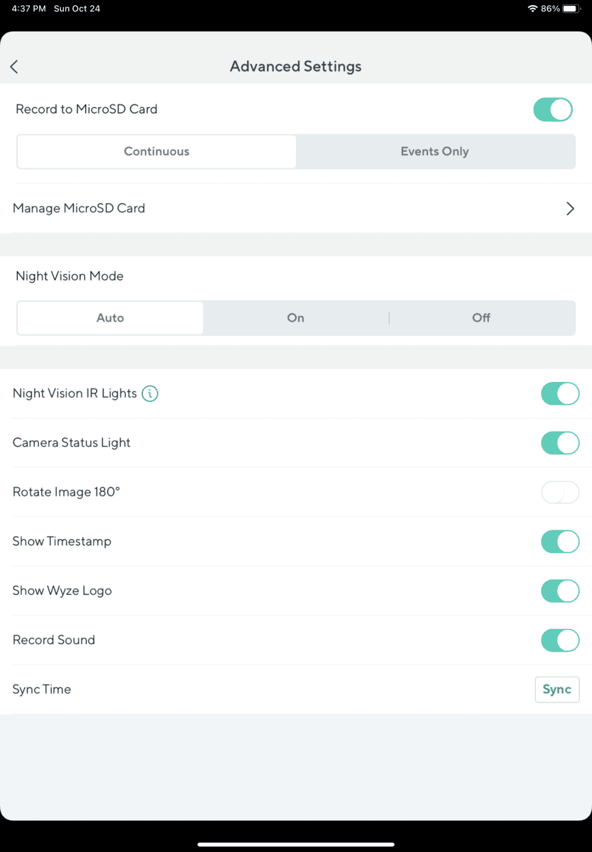 Wyze Advanced Settings microSD Card