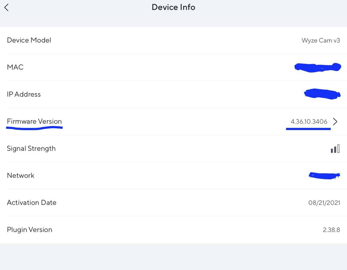 Wyze Firmware Version in the Wyze App