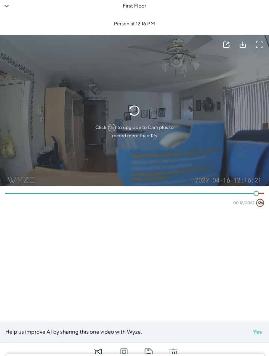 Wyze app suggesting upgrade to Cam Plus