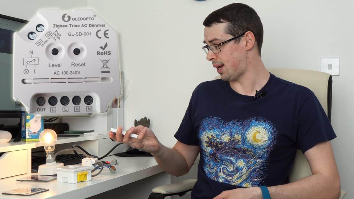 YouTube thumbnail showing me using a Hue Dimmer Switch to control a dumb halogen bulb