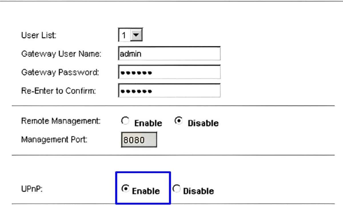 select Enable UPnP