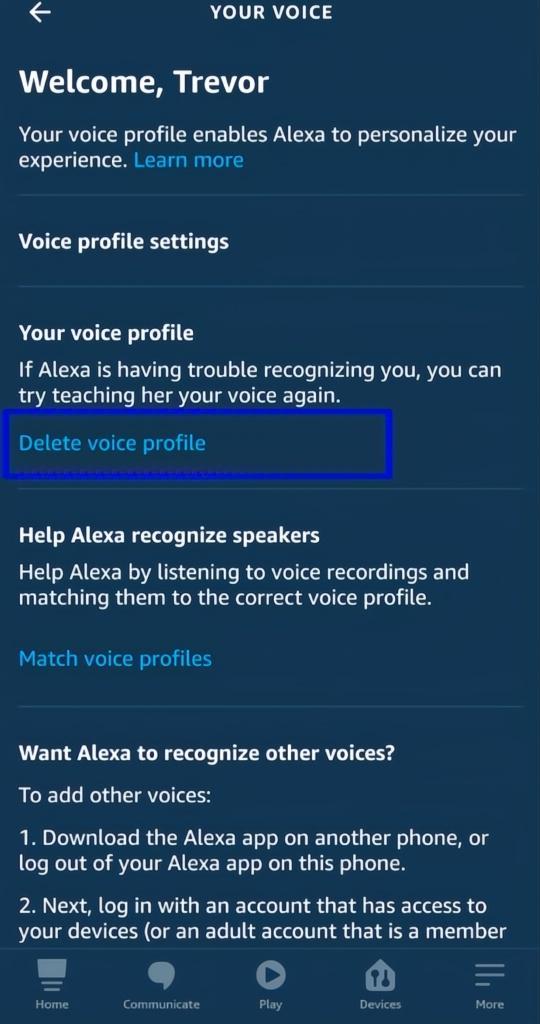 tap on delete voice profile