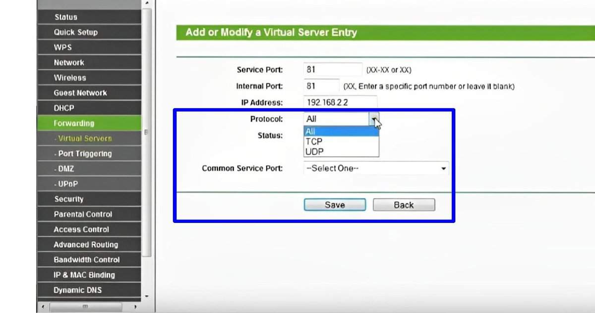 activate the port forwarding rule