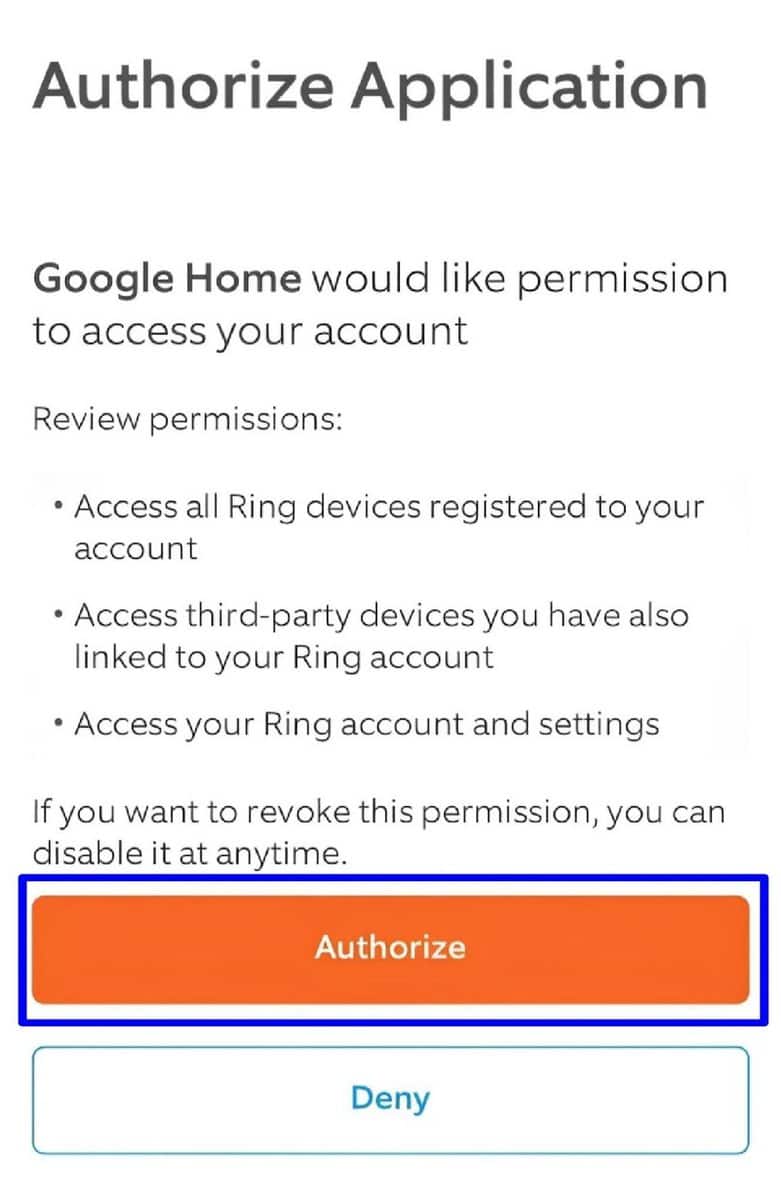 prompt to authorize Google Home