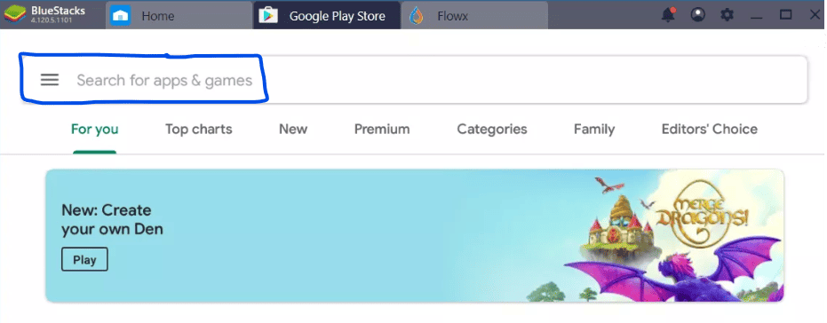 search apps and games on Bluestacks