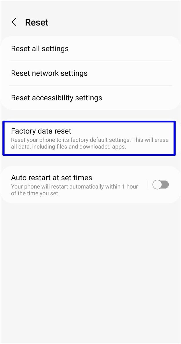 Factory data reset