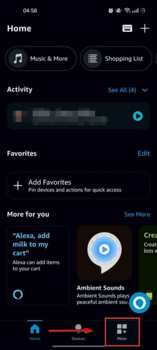 Open the Alexa app and navigate to More.