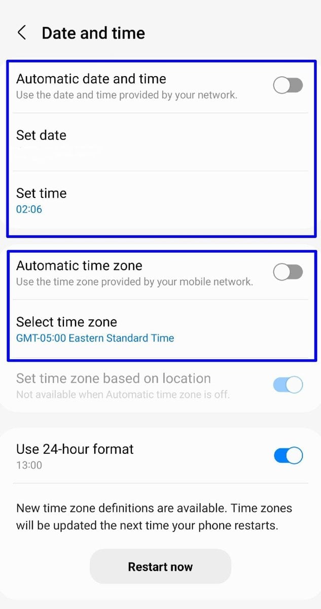 options for Automatic time zones