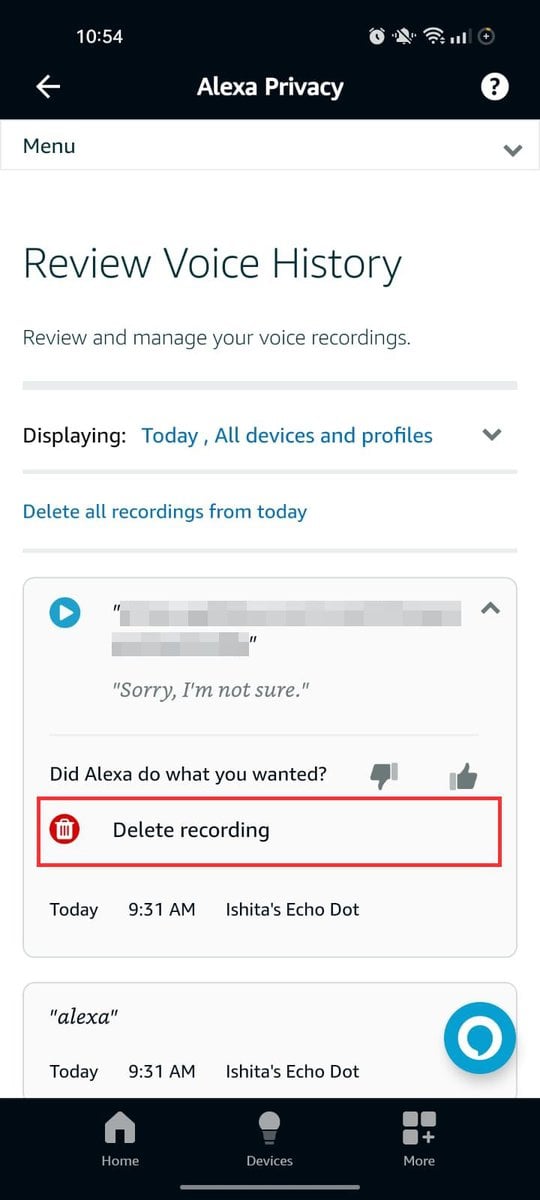 Tap Delete recording