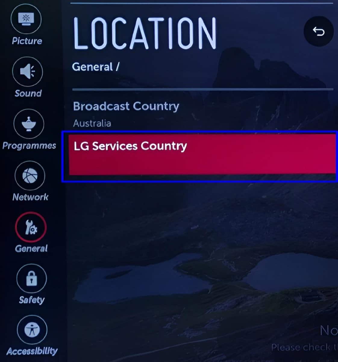 select your location to access LG Services Country