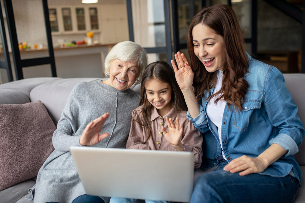 photo of a family at home using Midco internet to stream a video call