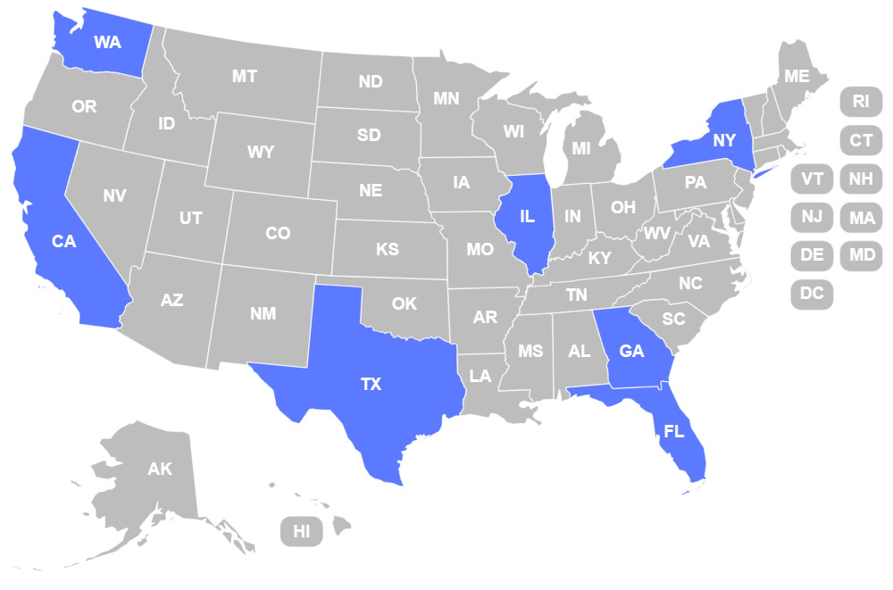 map of Ownwell availability in the U.S.