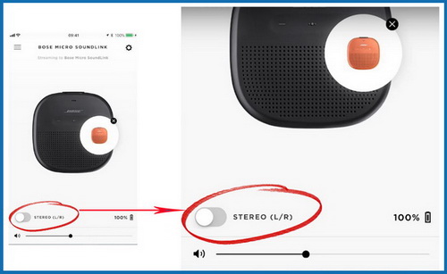 To play audio in stereo mode just tap the STEREO L/R button