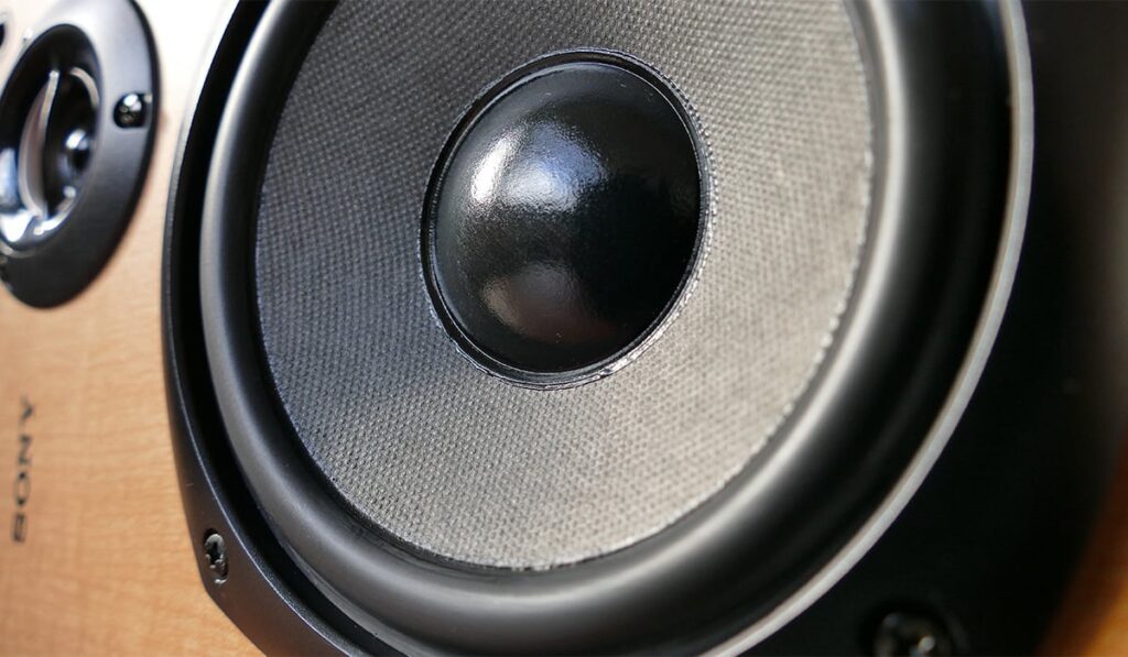 A close-up photo of a speaker