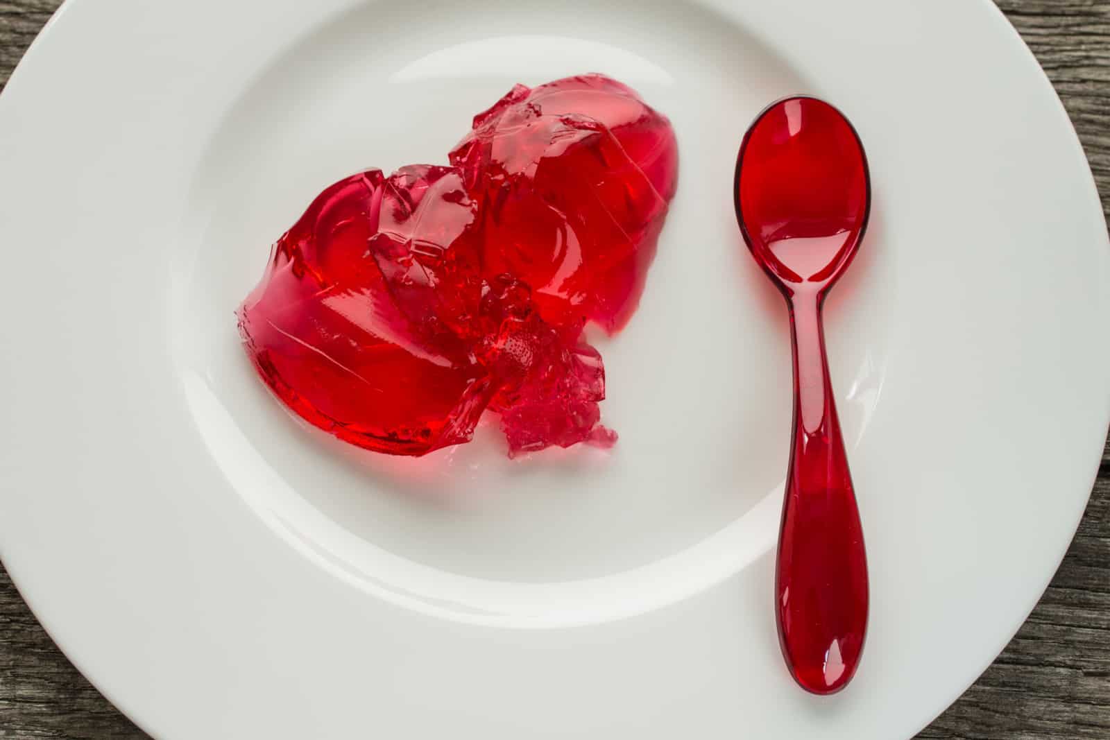 Red jello with raspberry flavor on a plate