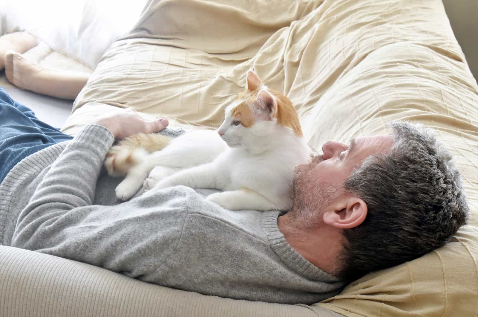 cat lying on owner's chest